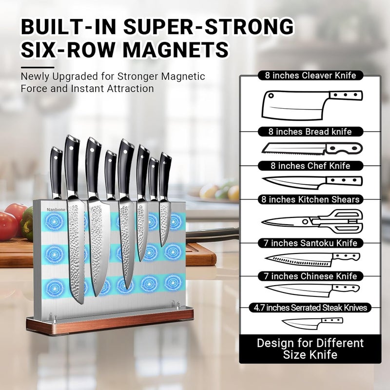 Nanbone Home Kitchen Magnetic Knife Holder Without Knive Display Stand Magnetic Knife Block Rack Magnetic Stand with Strong Enhanced Magnet Multifunctional Storage Stainless Steel Knife Magnetic Strip - Image 2